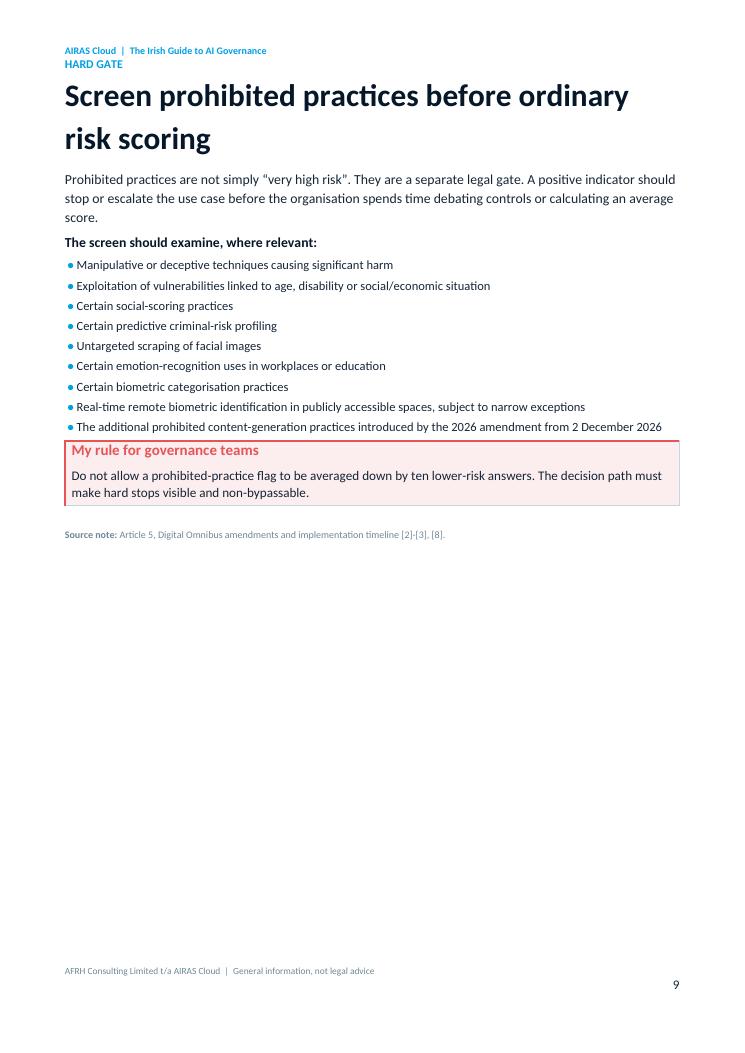 Prohibited practices screening page from the guide